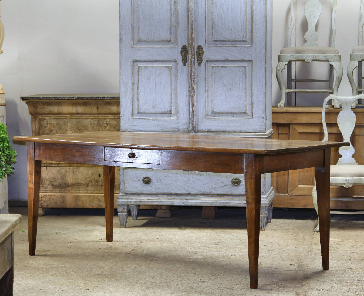 19th Century French farmhouse table in fruitwood with centre drawer - Image 2