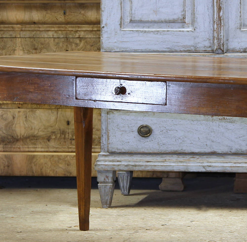 19th Century French farmhouse table in fruitwood with centre drawer - Image 3