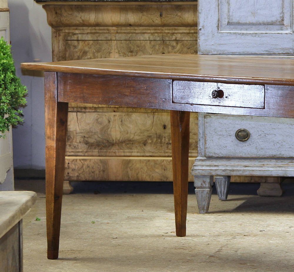 19th Century French farmhouse table in fruitwood with centre drawer - Image 6