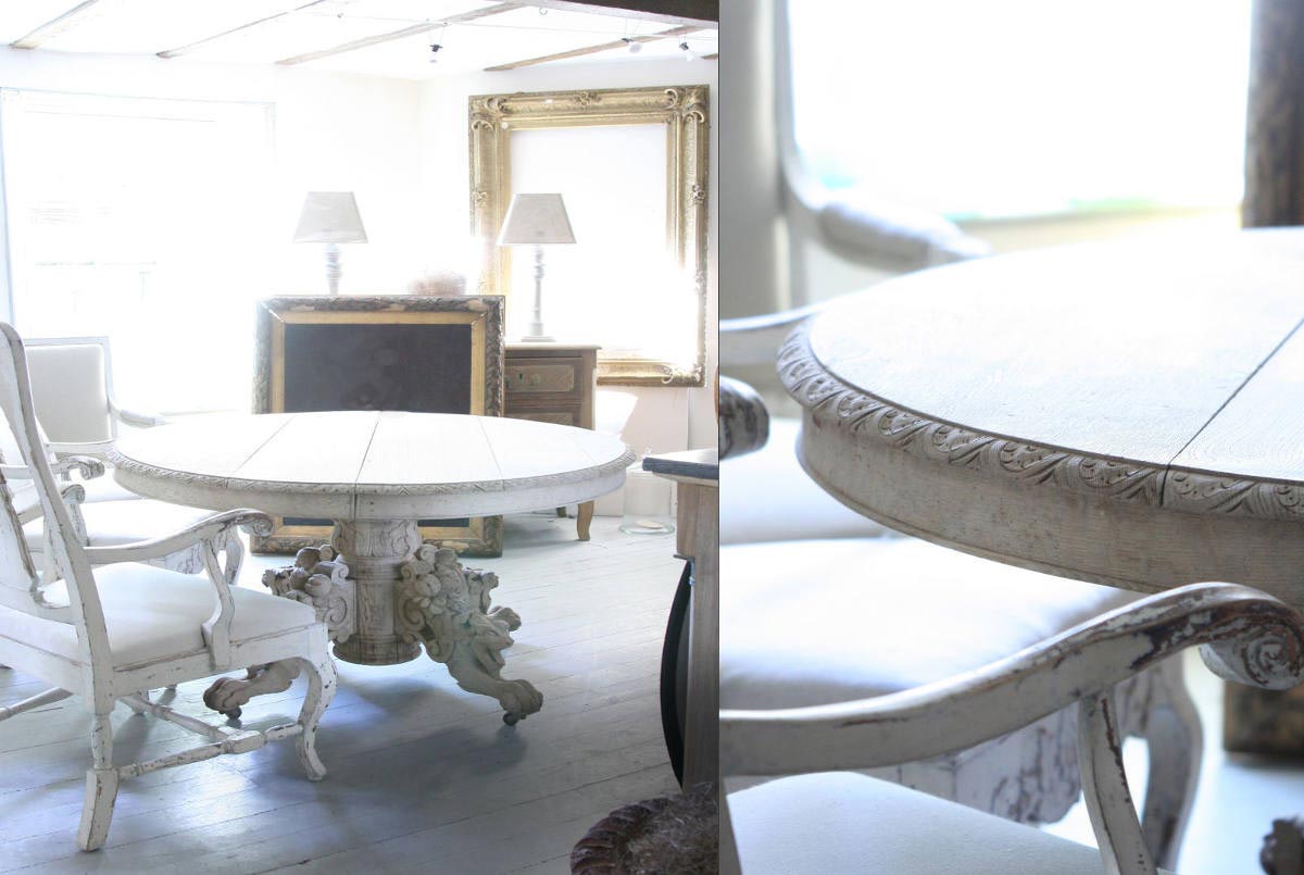 19th Century French round oak table with carved base in bleached finish - Image 2