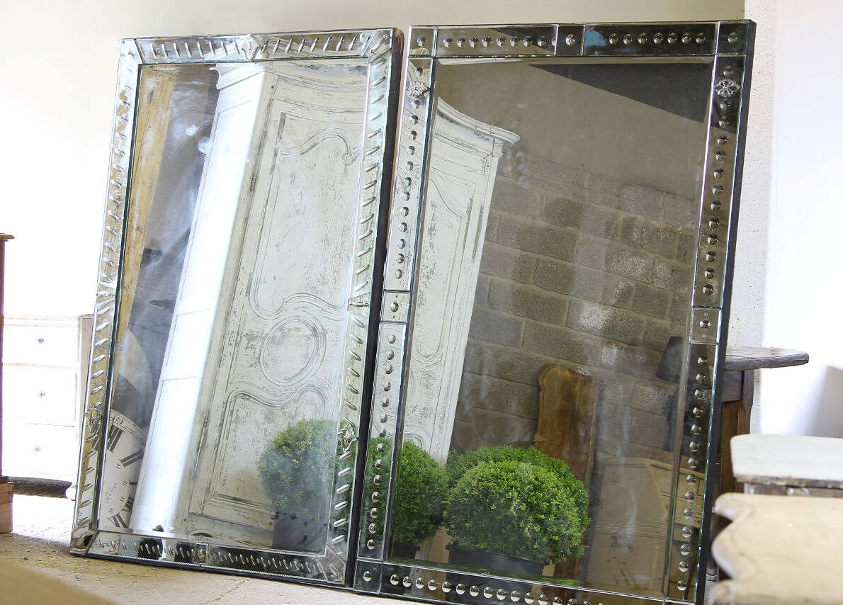 A pair of striking Venetian mirrors in a large scale for leaning or hanging