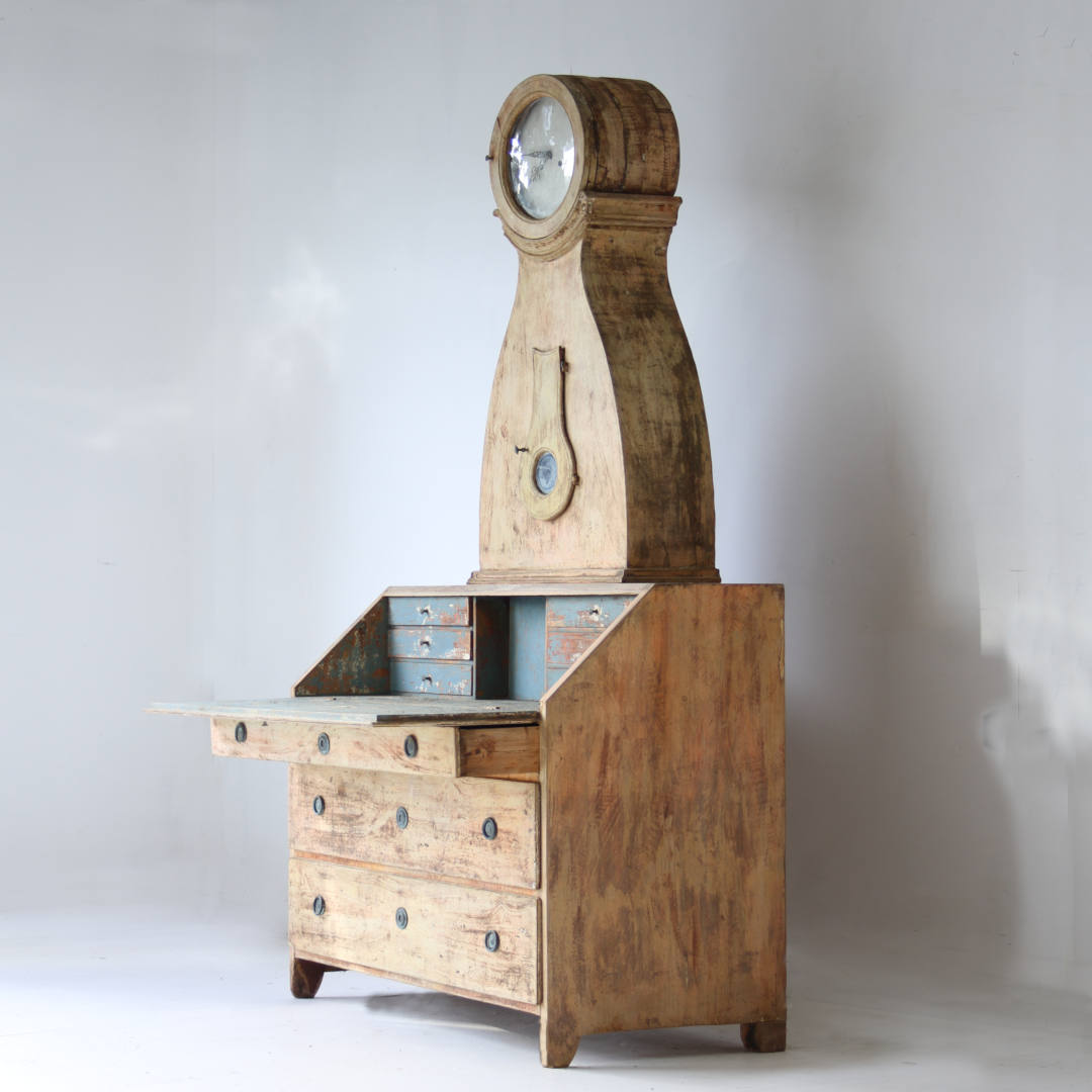 19thc Swedish clock secretaire - Image 3