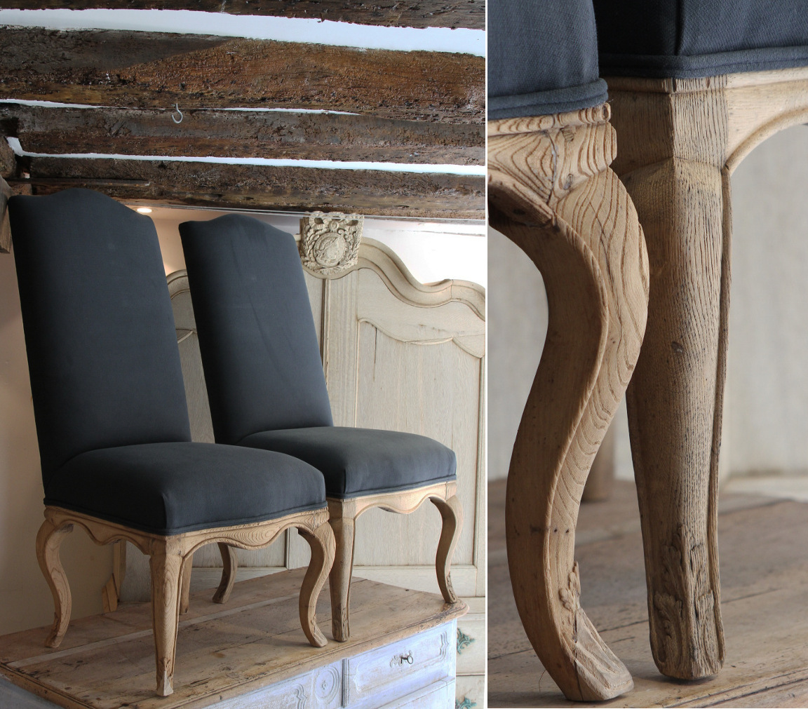A pair of 19th Century French tall back chairs in charcoal linen - Image 2