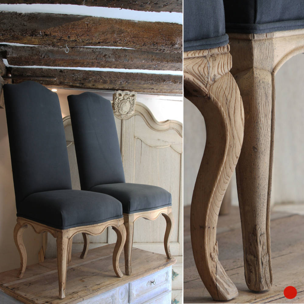A pair of 19th Century French tall back chairs in charcoal linen