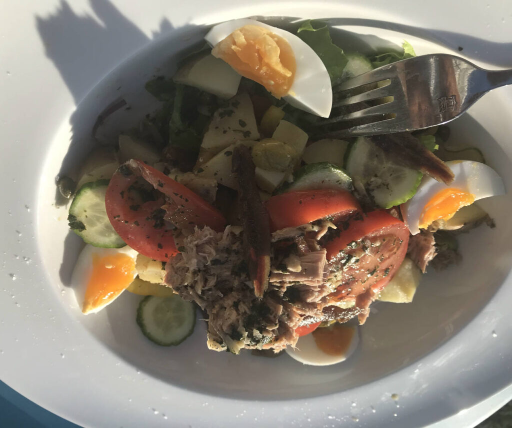 A fresh Nicoise salad with tuna and achovies